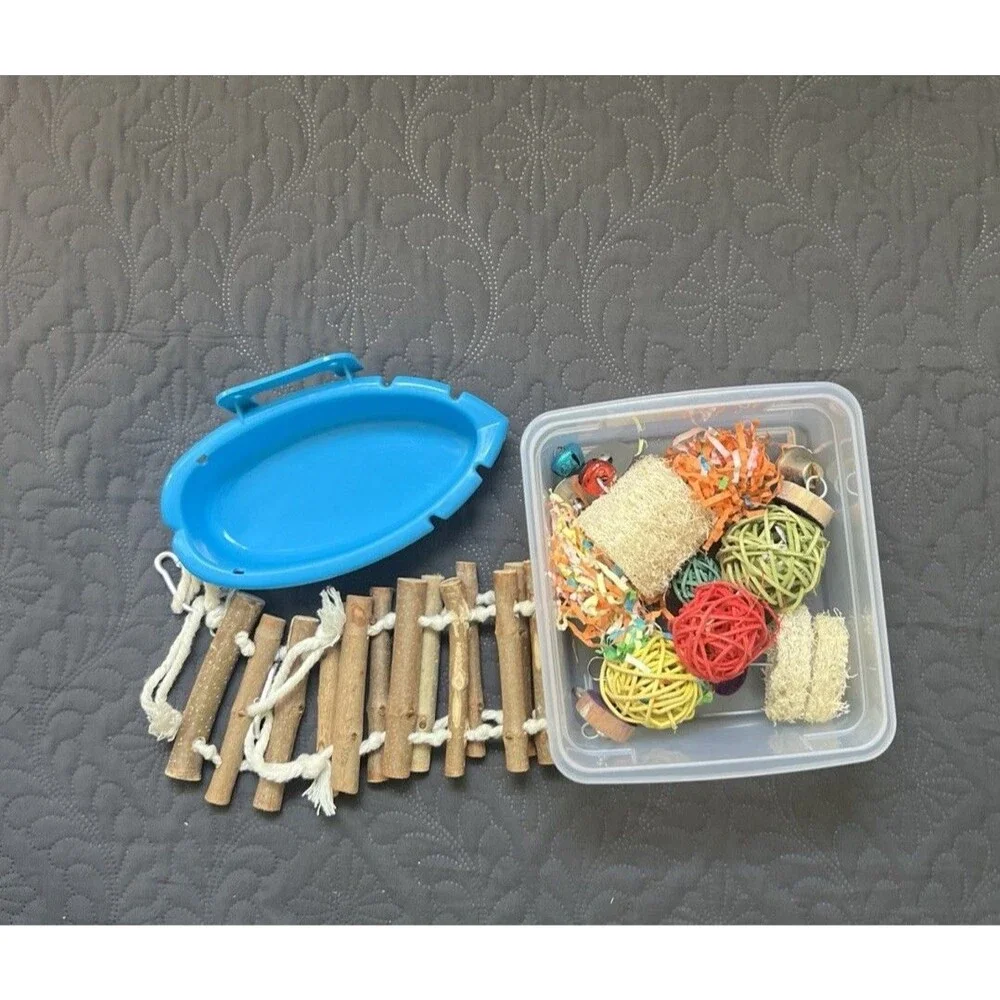 Bird Parakeet Cockatiel Toys, Birds Cage Accessories Bath Climbing Ladders Chew